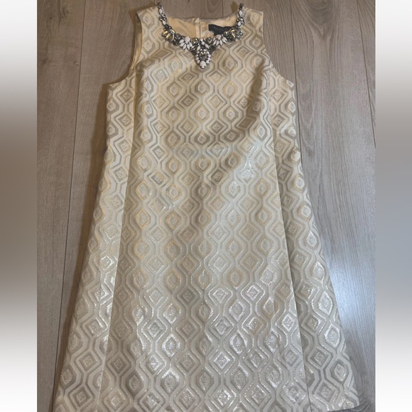 NEW White House Black Market ivory jacquard beaded Dress Sz 2 - Picture 3 of 9